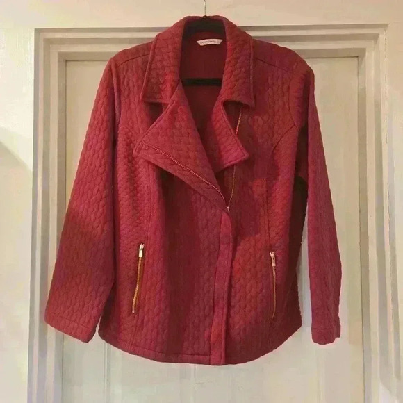 Isaac Mizrahi Live Quilted Knit Moto Jacket Raspberry Womens Size 1X - Picture 2 of 11